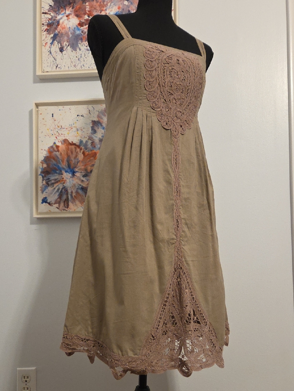 Promod Beige Midi Dress with Lace Insets
